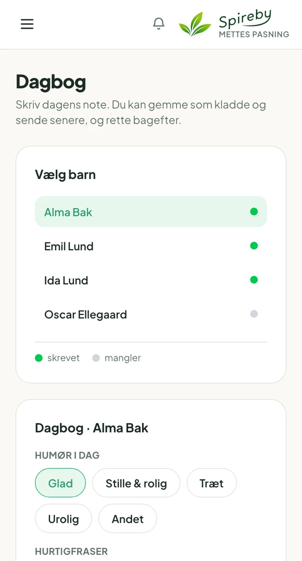 Spireby-appen: skriv dagbog med humør og hurtigfraser