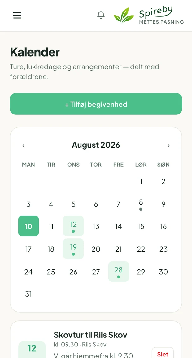 Spireby-appen: kalender med begivenheder