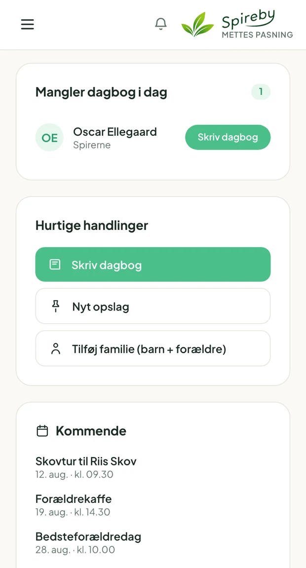 Spireby-appen: dagens overblik for børnepasseren