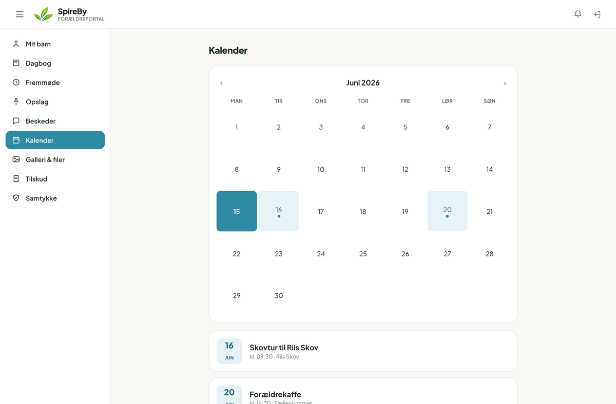 Kalender i forældreportalen